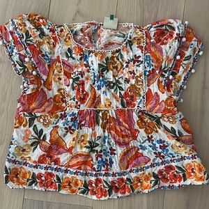 Farm Rio Spring Banana pintuck blouse